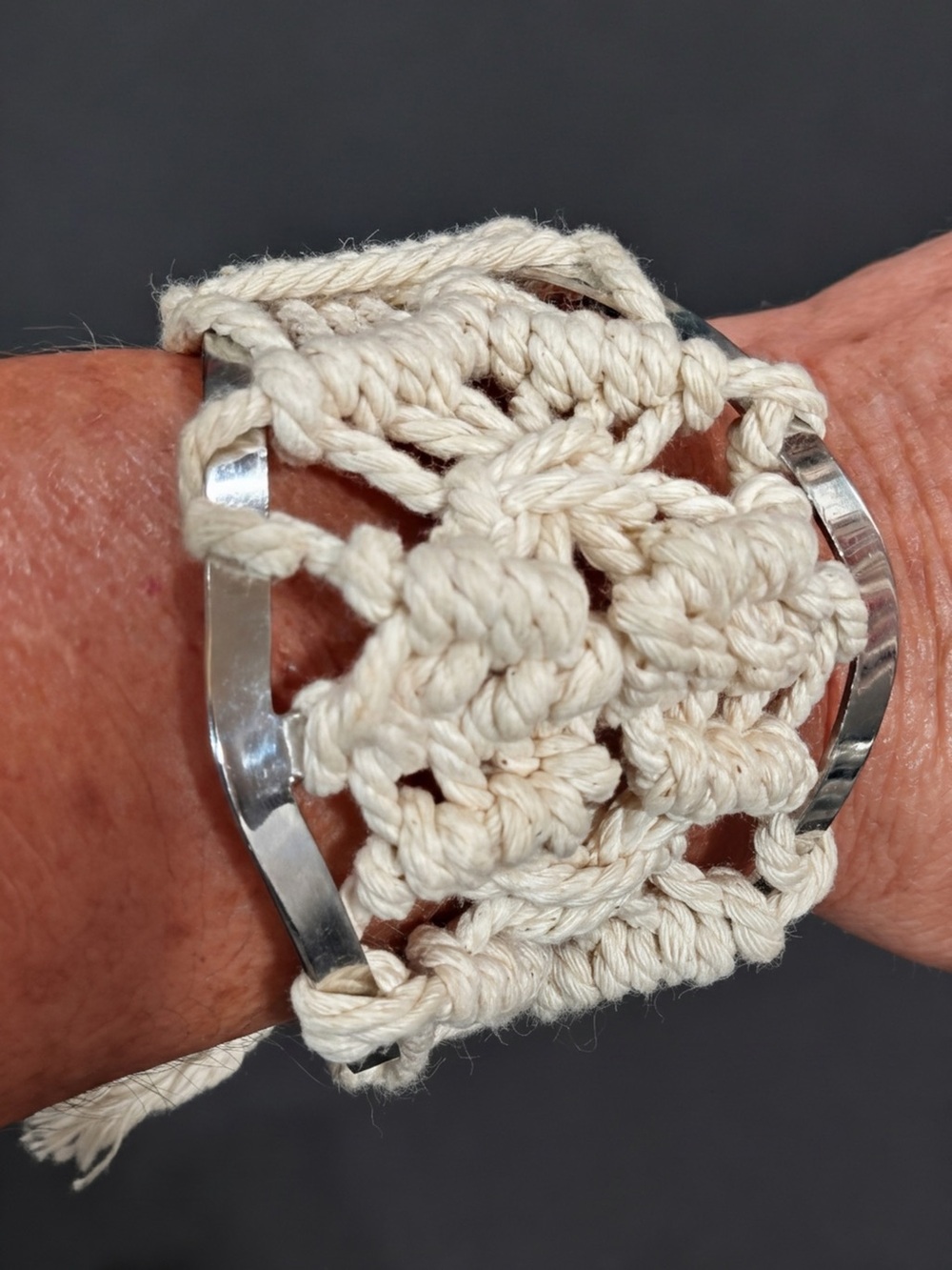 Boutique Cream Macrame Bracelet with Silver Accents